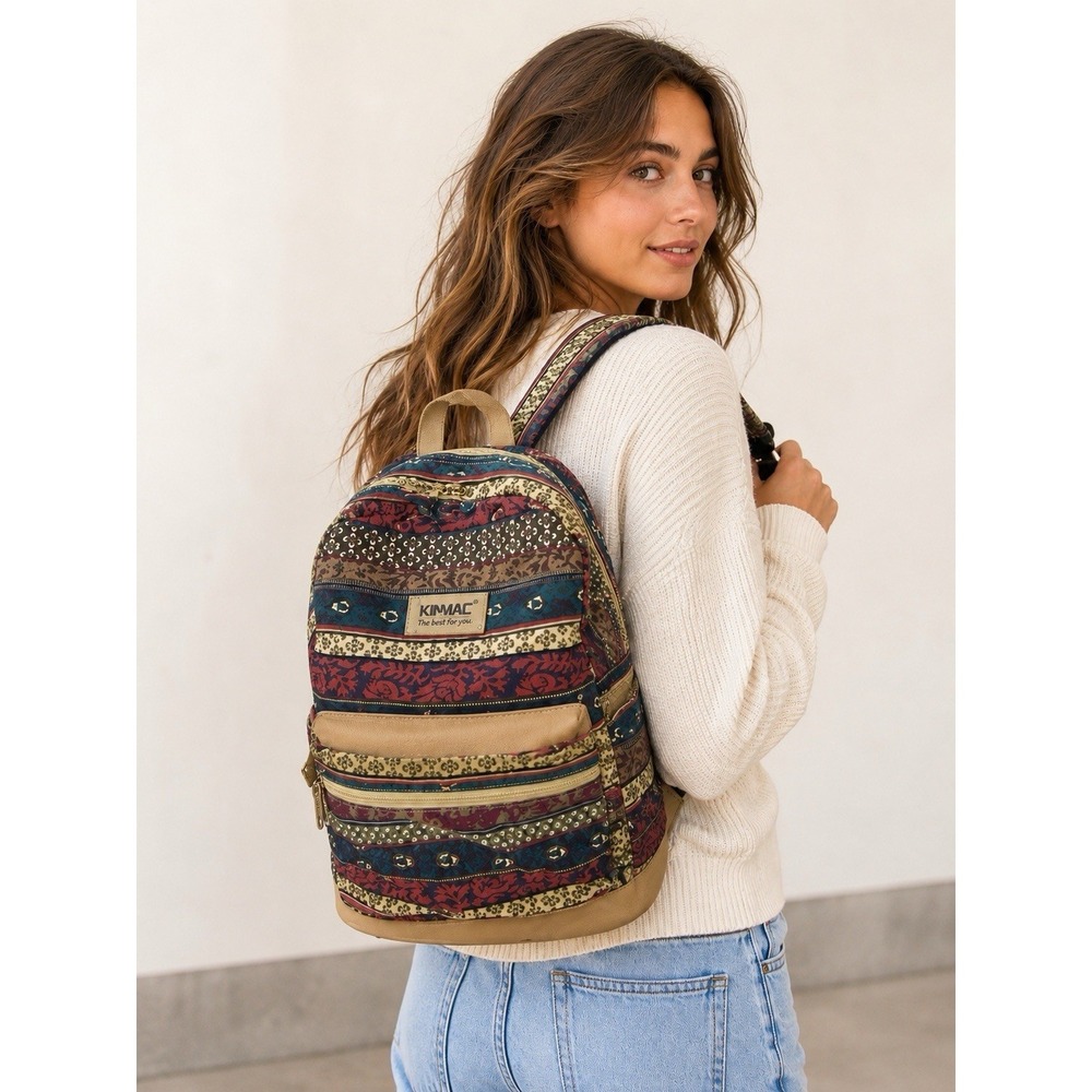 Kinmac Boho Laptop Backpack Colorful Floral Tribal School Travel Computer EUC